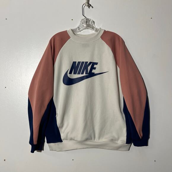 Nike Tech Crewneck Pink Color Block Pullover Sweater Women’s Size Large - Picture 1 of 7